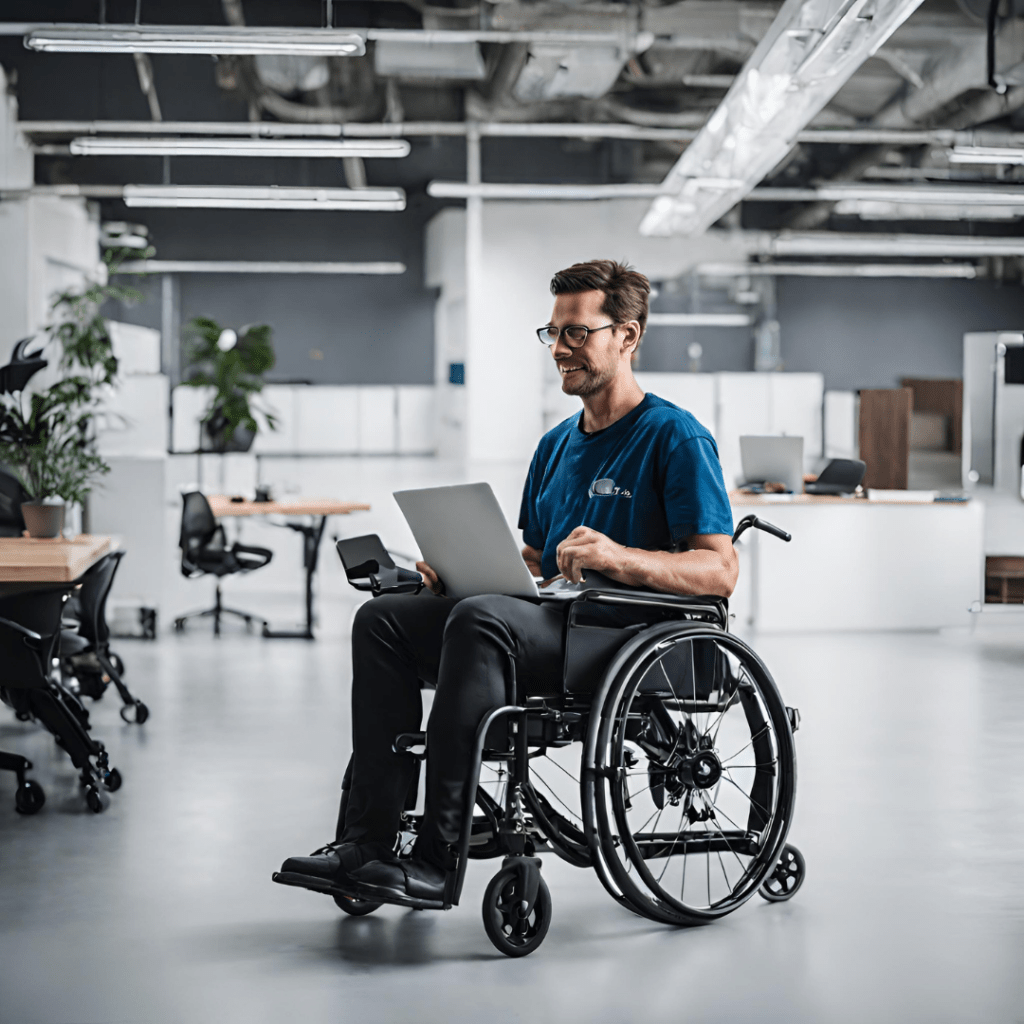 personne en fauteuil roulant au travail
